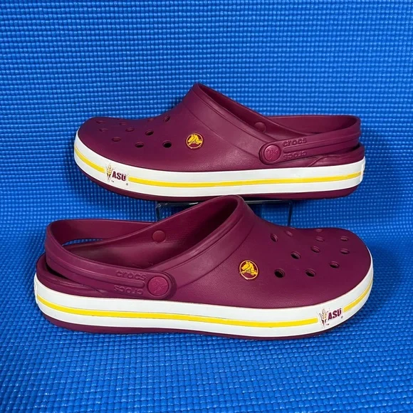 maroon and gold crocs